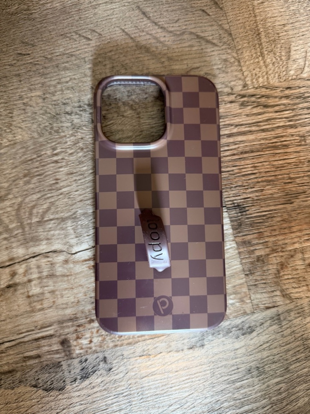 Brown Checkerboard Phone Case with Easy-Grip Strap